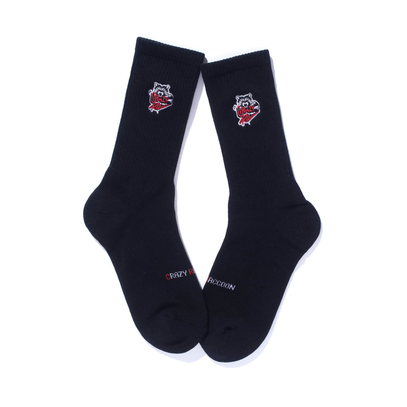 RACCOON LOGO ONE POINT SOCKS BLACK